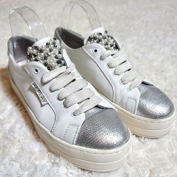 Replay White & Silver Platform Embroidered Heart Sneakers RZ860003L - Picture 3 of 11